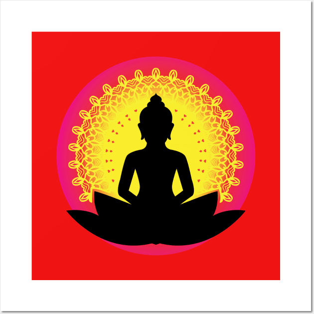 Peaceful Meditating Buddha Silhouette - The Enlightened Soul Mandala Print Design GC-092-14 Wall Art by GraphicCharms